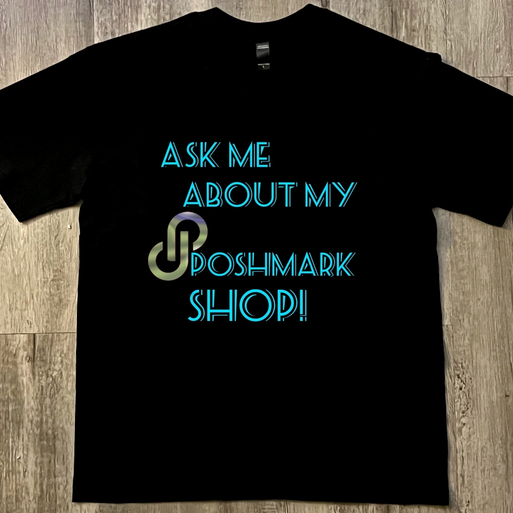 "Ask Me About My Shop!" Graphic tee, black, cotton, unisex large